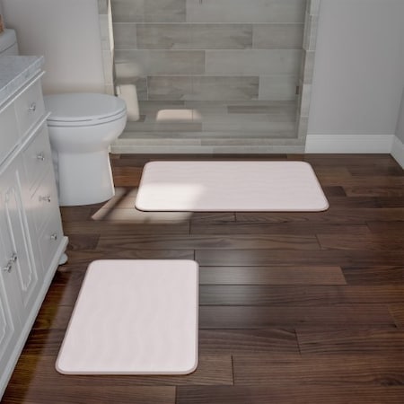 2-piece Bathroom Rug Set, Memory Foam Mats, Wavy Microfiber Non-Slip Absorbent Runner, Ivory